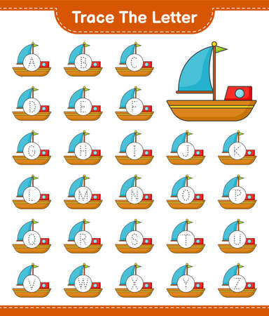 Trace the letter. Tracing letter alphabet with Boat. Educational children game, printable worksheet, vector illustrationのイラスト素材