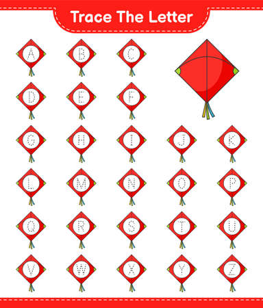Trace the letter. Tracing letter alphabet with Kite. Educational children game, printable worksheet, vector illustrationのイラスト素材