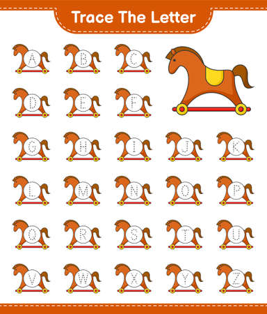 Trace the letter. Tracing letter alphabet with Rocking Horse. Educational children game, printable worksheet, vector illustrationのイラスト素材