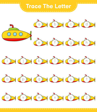 Trace the letter. Tracing letter alphabet with Submarine. Educational children game, printable worksheet, vector illustrationのイラスト素材