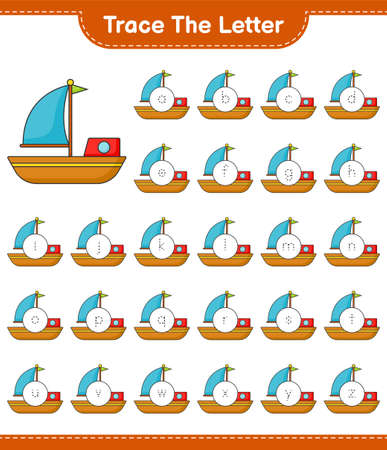 Trace the letter. Tracing letter alphabet with Boat. Educational children game, printable worksheet, vector illustrationのイラスト素材