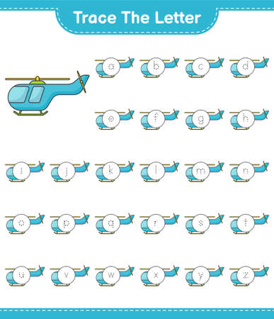 Trace the letter. Tracing letter alphabet with Helicopter. Educational children game, printable worksheet, vector illustrationのイラスト素材