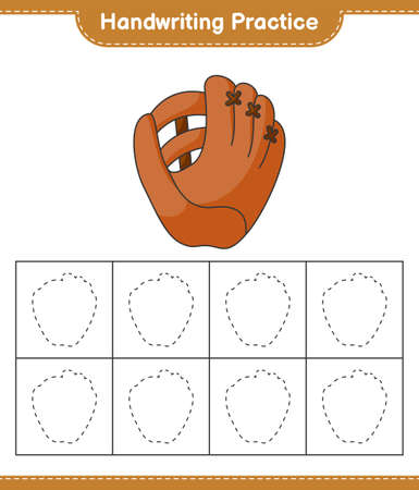 Handwriting practice. Tracing lines of Baseball Glove. Educational children game, printable worksheet, vector illustrationのイラスト素材