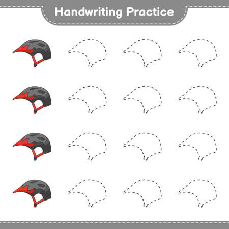 Handwriting practice. Tracing lines of Bicycle Helmet. Educational children game, printable worksheet, vector illustrationのイラスト素材