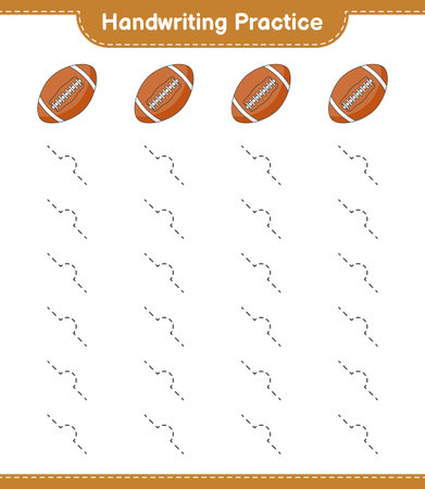 Handwriting practice. Tracing lines of Rugby Ball. Educational children game, printable worksheet, vector illustrationのイラスト素材