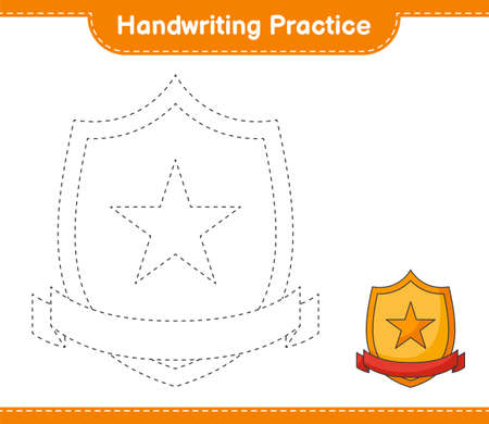 Handwriting practice. Tracing lines of Trophy. Educational children game, printable worksheet, vector illustrationのイラスト素材