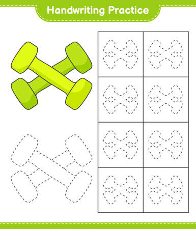 Handwriting practice. Tracing lines of Dumbbell. Educational children game, printable worksheet, vector illustrationのイラスト素材