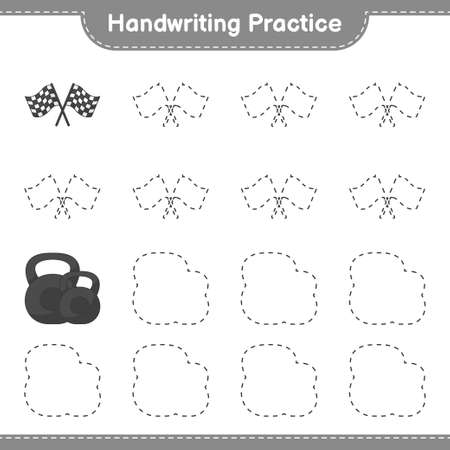 Handwriting practice. Tracing lines of Racing Flags and Dumbbell. Educational children game, printable worksheet, vector illustrationのイラスト素材