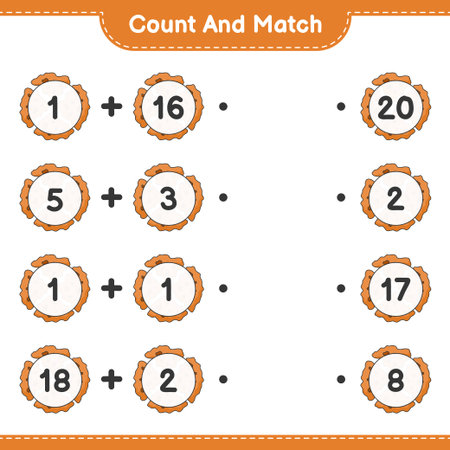 Count and match, count the number of Cookie and match with the right numbers. Educational children game, printable worksheet, vector illustrationのイラスト素材