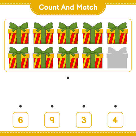 Count and match, count the number of Gift Box and match with the right numbers. Educational children game, printable worksheet, vector illustrationのイラスト素材