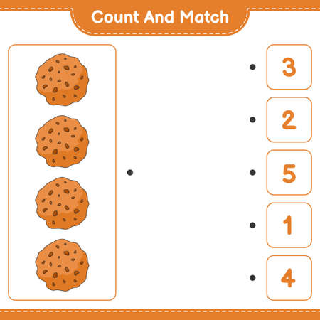Count and match, count the number of Cookie and match with the right numbers. Educational children game, printable worksheet, vector illustrationのイラスト素材