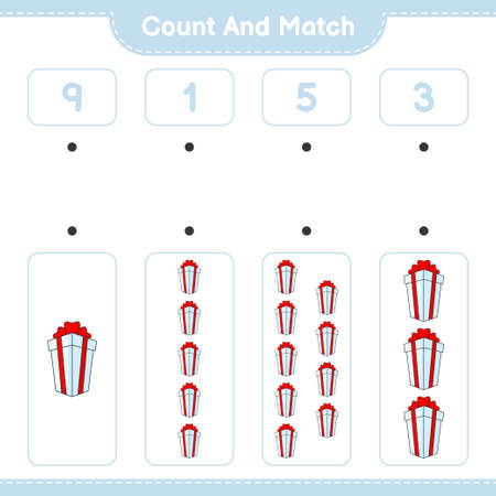 Count and match, count the number of Gift Box and match with the right numbers. Educational children game, printable worksheet, vector illustrationのイラスト素材