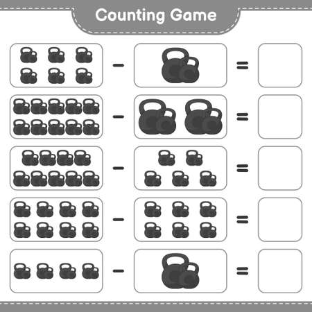 Count and match, count the number of Dumbbell and match with the right numbers. Educational children game, printable worksheet, vector illustrationのイラスト素材