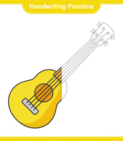 Handwriting practice. Tracing lines of Ukulele. Educational children game, printable worksheet, vector illustrationのイラスト素材