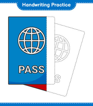 Handwriting practice. Tracing lines of Passport. Educational children game, printable worksheet, vector illustrationのイラスト素材