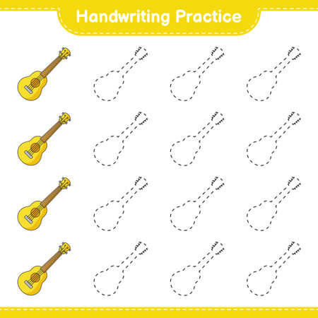 Handwriting practice. Tracing lines of Ukulele. Educational children game, printable worksheet, vector illustrationのイラスト素材