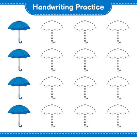 Handwriting practice. Tracing lines of Umbrella. Educational children game, printable worksheet, vector illustrationのイラスト素材
