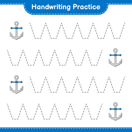 Handwriting practice. Tracing lines of Anchor. Educational children game, printable worksheet, vector illustrationのイラスト素材