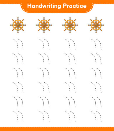 Handwriting practice. Tracing lines of Ship Steering Wheel. Educational children game, printable worksheet, vector illustrationのイラスト素材
