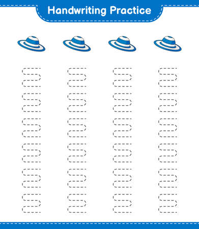 Handwriting practice. Tracing lines of Summer Hat. Educational children game, printable worksheet, vector illustrationのイラスト素材