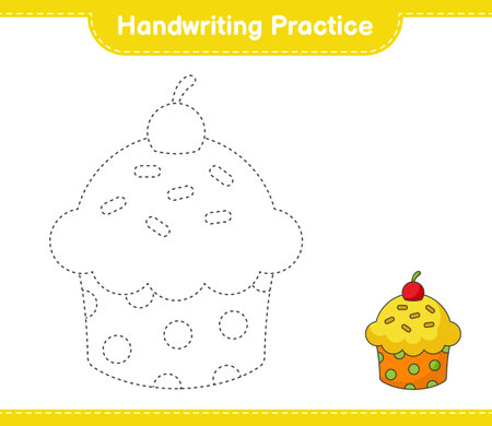 Handwriting practice. Tracing lines of Cup Cake. Educational children game, printable worksheet, vector illustrationのイラスト素材
