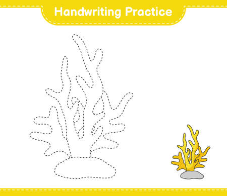 Handwriting practice. Tracing lines of Coral. Educational children game, printable worksheet, vector illustrationのイラスト素材