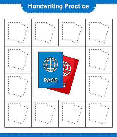 Handwriting practice. Tracing lines of Passport. Educational children game, printable worksheet, vector illustrationのイラスト素材