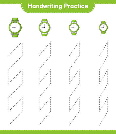 Handwriting practice. Tracing lines of Watches. Educational children game, printable worksheet, vector illustrationのイラスト素材