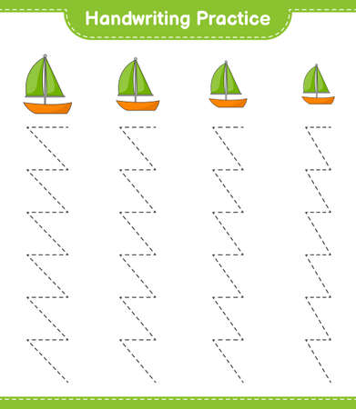 Handwriting practice. Tracing lines of Sailboat. Educational children game, printable worksheet, vector illustrationのイラスト素材