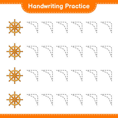 Handwriting practice. Tracing lines of Ship Steering Wheel. Educational children game, printable worksheet, vector illustrationのイラスト素材