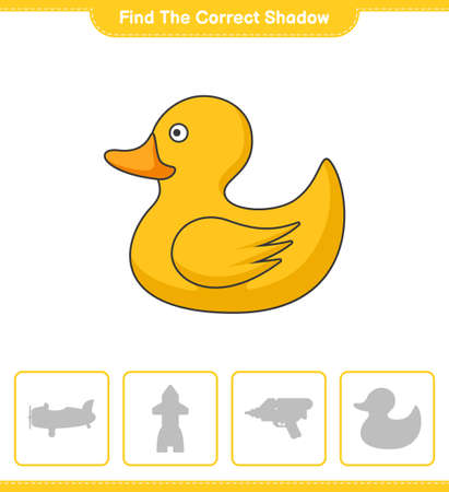 Find the correct shadow. Find and match the correct shadow of Rubber Duck. Educational children game, printable worksheet, vector illustrationのイラスト素材