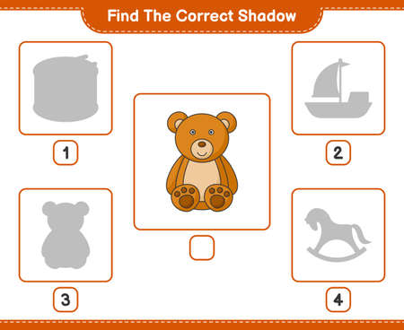 Find the correct shadow. Find and match the correct shadow of Teddy Bear. Educational children game, printable worksheet, vector illustrationのイラスト素材