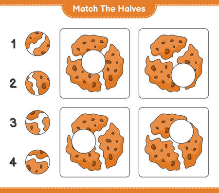 Match the halves. Match halves of Cookie. Educational children game, printable worksheet, vector illustrationのイラスト素材