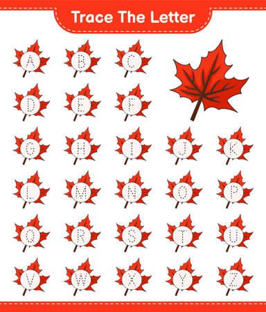 Trace the letter. Tracing letter alphabet with Maple Leaf. Educational children game, printable worksheet, vector illustrationのイラスト素材
