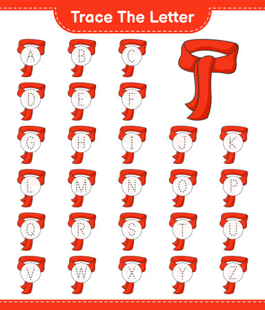 Trace the letter. Tracing letter alphabet with Scarf. Educational children game, printable worksheet, vector illustrationのイラスト素材