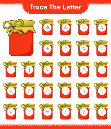 Trace the letter. Tracing letter alphabet with Jam. Educational children game, printable worksheet, vector illustrationのイラスト素材