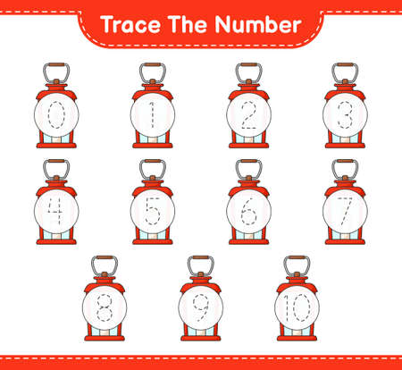 Trace the number. Tracing number with Lantern. Educational children game, printable worksheet, vector illustrationのイラスト素材