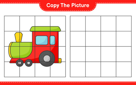 Copy the picture, copy the picture of Train using grid lines. Educational children game, printable worksheet, vector illustrationのイラスト素材