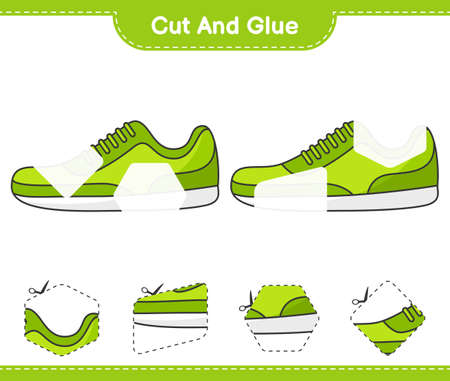 Cut and glue, cut parts of Sneaker and glue them. Educational children game, printable worksheet, vector illustrationのイラスト素材