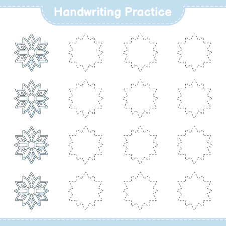 Handwriting practice. Tracing lines of Snowflake. Educational children game, printable worksheet, vector illustrationのイラスト素材