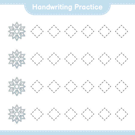 Handwriting practice. Tracing lines of Snowflake. Educational children game, printable worksheet, vector illustrationのイラスト素材