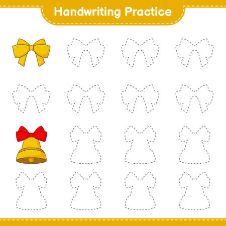 Handwriting practice. Tracing lines of Ribbon and Christmas Bell. Educational children game, printable worksheet, vector illustrationのイラスト素材