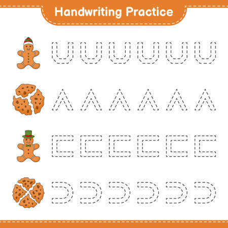Handwriting practice. Tracing lines of Cookies and Gingerbread Man. Educational children game, printable worksheet, vector illustrationのイラスト素材