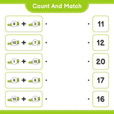 Count and match, count the number of Sneaker and match with the right numbers. Educational children game, printable worksheet, vector illustrationのイラスト素材