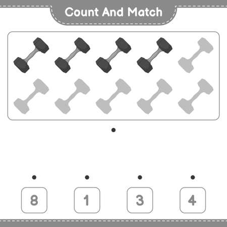 Count and match, count the number of Dumbbell and match with the right numbers. Educational children game, printable worksheet, vector illustrationのイラスト素材