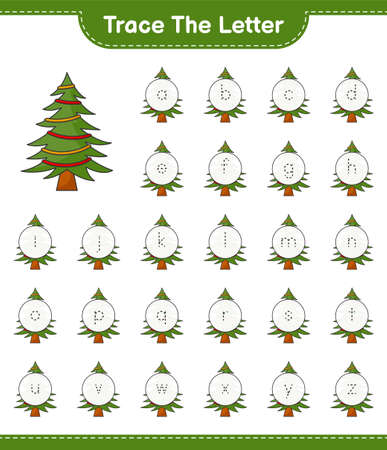 Trace the letter. Tracing letter alphabet with Christmas Tree. Educational children game, printable worksheet, vector illustrationのイラスト素材