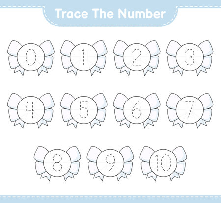 Trace the number. Tracing number with Ribbon. Educational children game, printable worksheet, vector illustrationのイラスト素材
