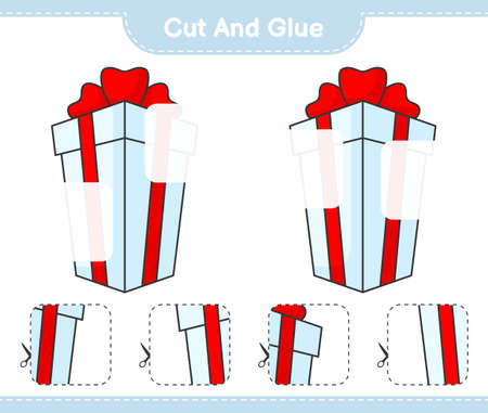 Cut and glue, cut parts of Gift Box and glue them. Educational children game, printable worksheet, vector illustrationのイラスト素材