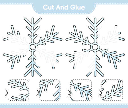 Cut and glue, cut parts of Snowflake and glue them. Educational children game, printable worksheet, vector illustrationのイラスト素材