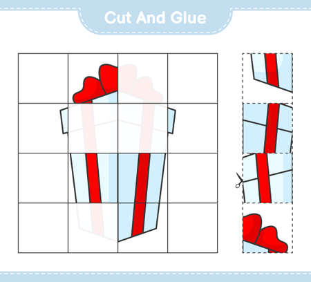 Cut and glue, cut parts of Gift Box and glue them. Educational children game, printable worksheet, vector illustrationのイラスト素材